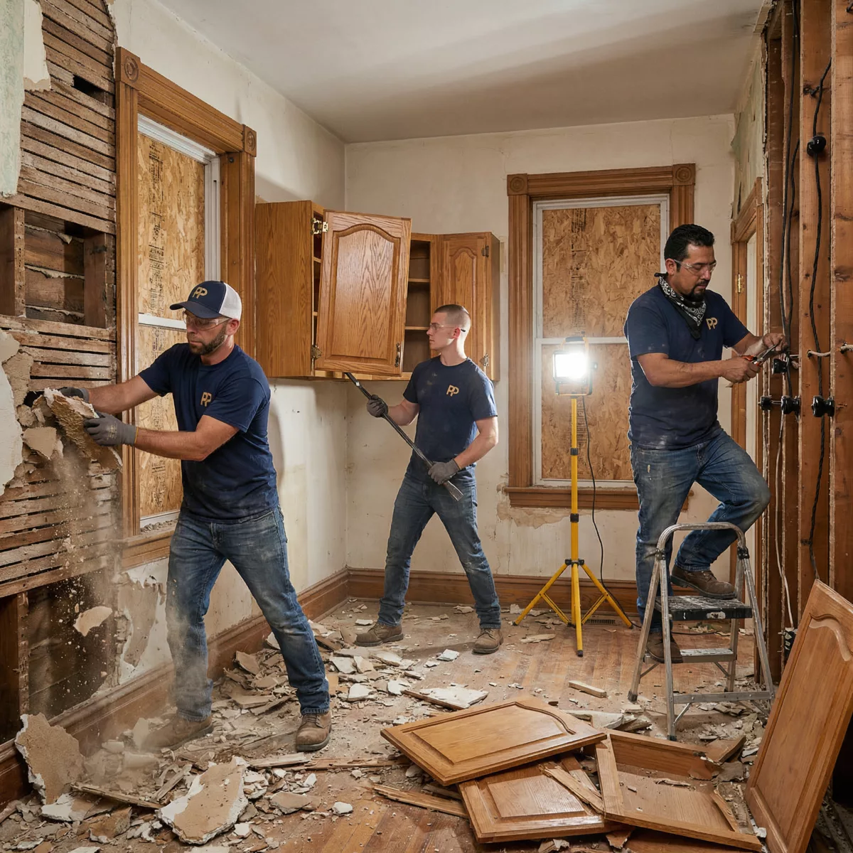Precision Peak Construction crew performing interior demolition and remodeling in a Pittsburgh-area home